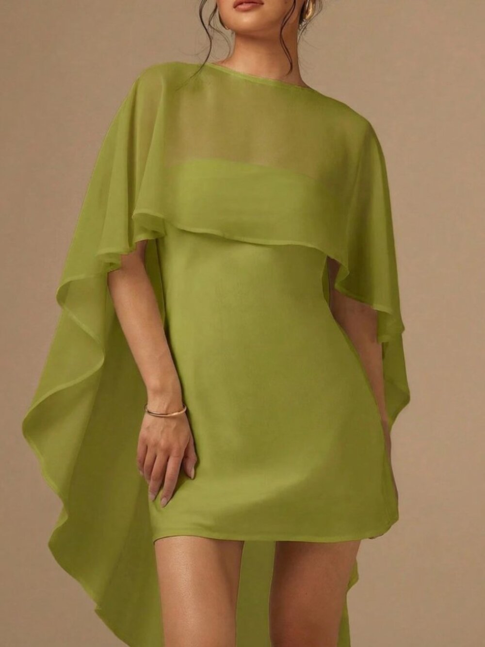 Green Chiffon Cape Overlay Mini Dress